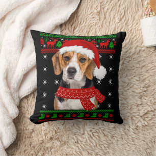 Beagle Dog Ugly Sweater Christmas Puppy Dog Lover Throw Pillow