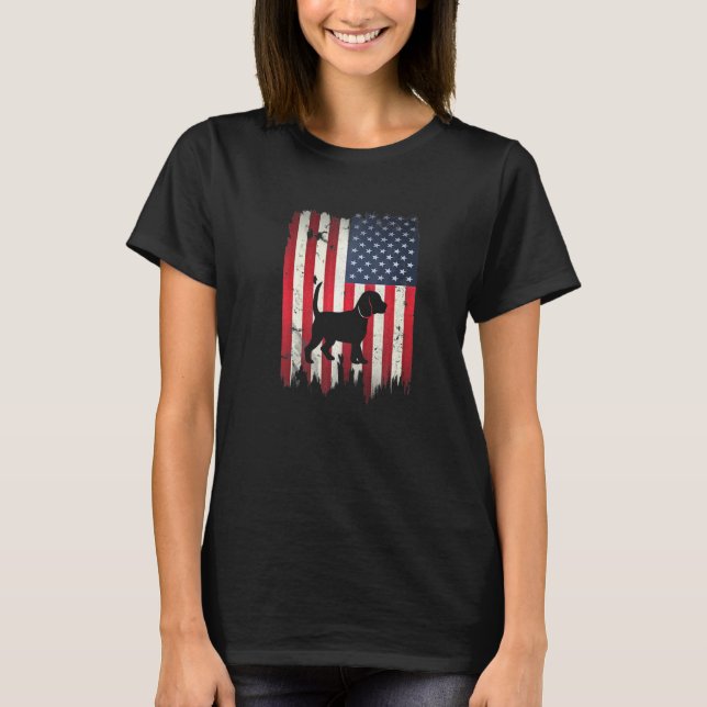 Beagle Dog Usa American Flag 4th Of-July Patriotic T-Shirt (Front)