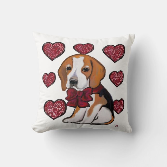Beagle Dog Valentine Throw Pillow (Front)