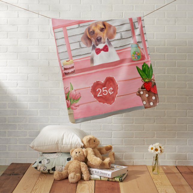 Beagle Dog Valentine's Day Kissing Booth Baby Blanket (In Situ)