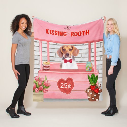 Beagle Dog Valentines Day Kissing Booth Fleece Blanket