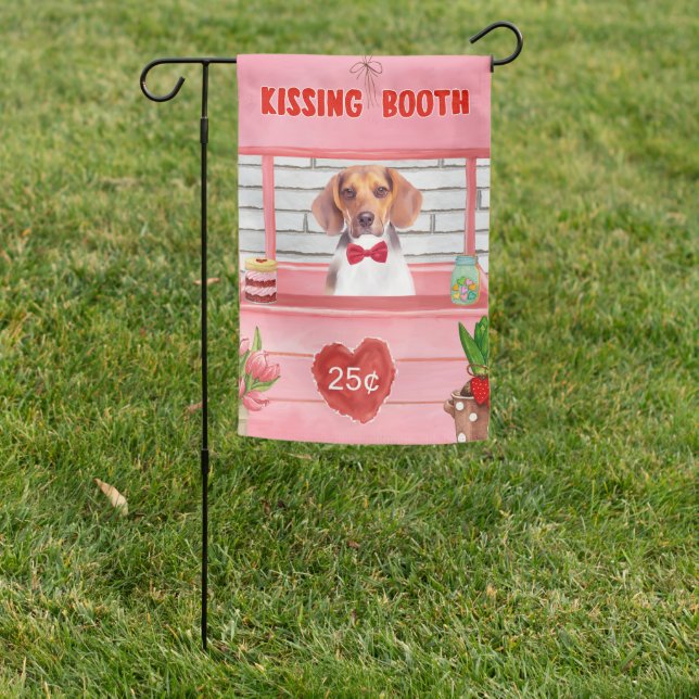 Beagle Dog Valentine's Day Kissing Booth Garden Flag (In SItu)