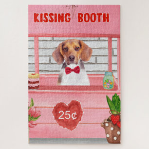 Beagle Dog Valentine's Day Kissing Booth Jigsaw Puzzle