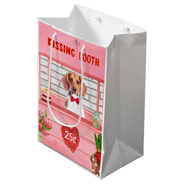 Beagle Dog Valentine's Day Kissing Booth Medium Gift Bag (Front Angled)