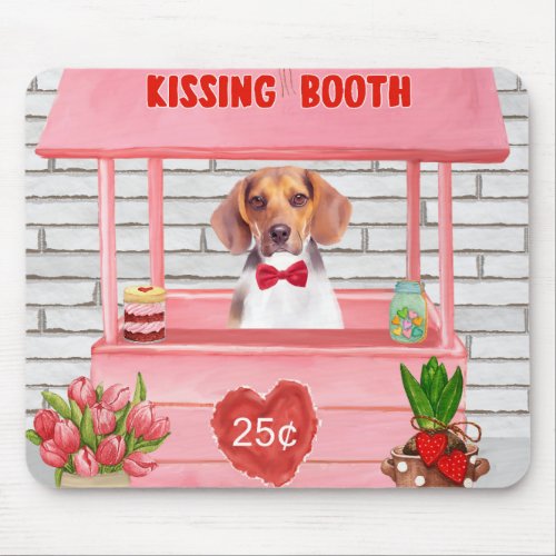 Beagle Dog Valentines Day Kissing Booth Mouse Pad