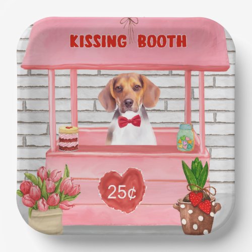 Beagle Dog Valentines Day Kissing Booth Paper Plates
