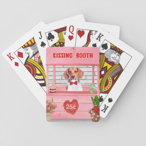 Beagle Dog Valentines Day Kissing Booth Playing Cards