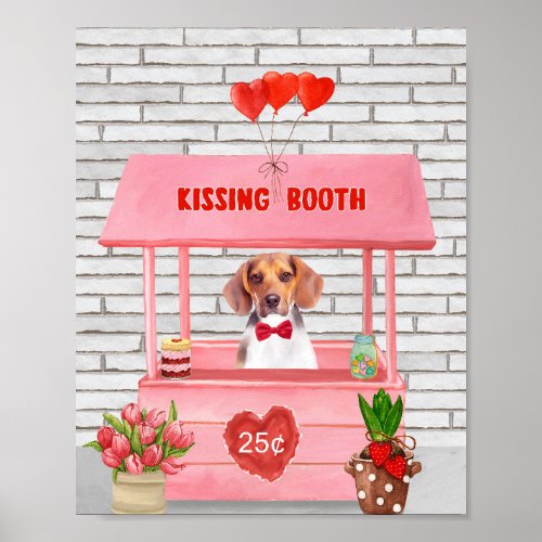 Beagle Dog Valentines Day Kissing Booth Poster