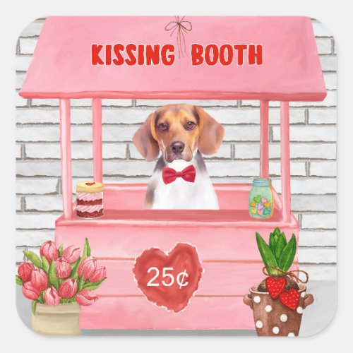 Beagle Dog Valentines Day Kissing Booth Square Sticker