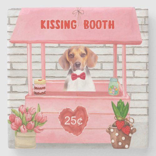 Beagle Dog Valentines Day Kissing Booth Stone Coaster