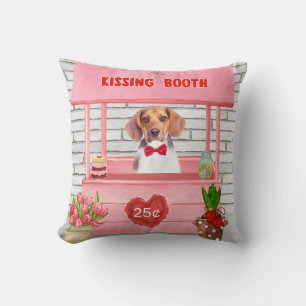 Beagle Dog Valentine's Day Kissing Booth  Throw Pillow