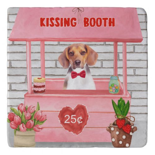 Beagle Dog Valentines Day Kissing Booth Trivet