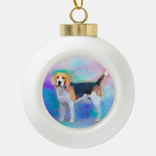 Beagle dog watercolor art painting ceramic ball christmas ornament