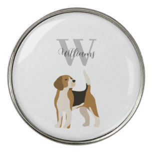 Beagle Dog Watercolor Monogram Name  Golf Ball Marker