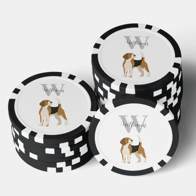 Beagle Dog Watercolor Monogram Name Poker Chips (Stack)