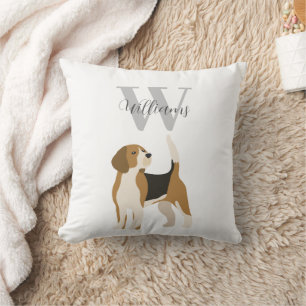 Beagle Dog Watercolor Monogram Name Throw Pillow