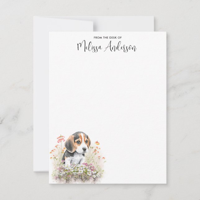Beagle Dog Watercolor Personalized Cute Puppy  Note Card (Front)