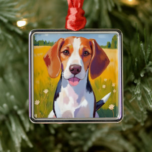 Beagle Dog Watercolor Pet Painting Metal Ornament