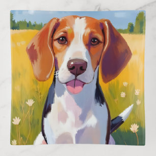 Beagle Dog Watercolor Pet Painting Trinket Tray