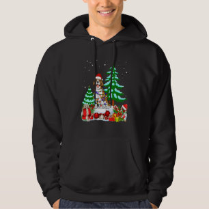 Beagle Dog Wearing Christmas Hat Tree Lights Hoodie