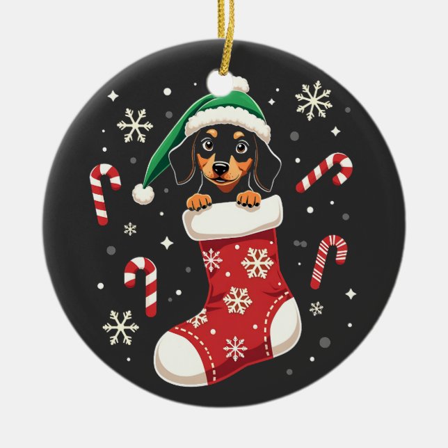 Beagle Dog Wearing Santa Hat Christmas Lovers Ceramic Ornament (Front)