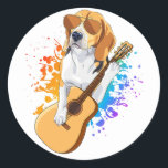 Beagle Dog Wearing Sunglasses Playing Guitar Classic Round Sticker<br><div class="desc">Beagle Dog Wearing Sunglasses Playing Acoustic Guitar Cool Musician Guitarist Family design Gift Classic Round Sticker Classic Collection.</div>