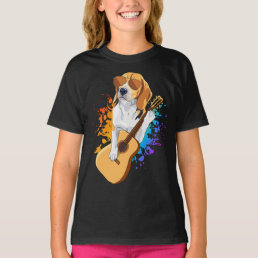 Beagle Dog Wearing Sunglasses Playing Guitar Girl T-Shirt