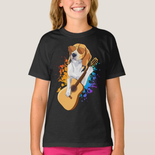 Beagle Dog Wearing Sunglasses Playing Guitar Girl T_Shirt