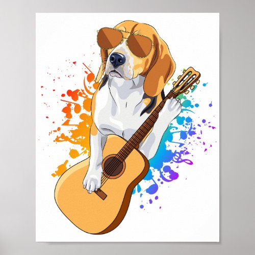 Beagle Dog Wearing Sunglasses Playing Guitar Poster