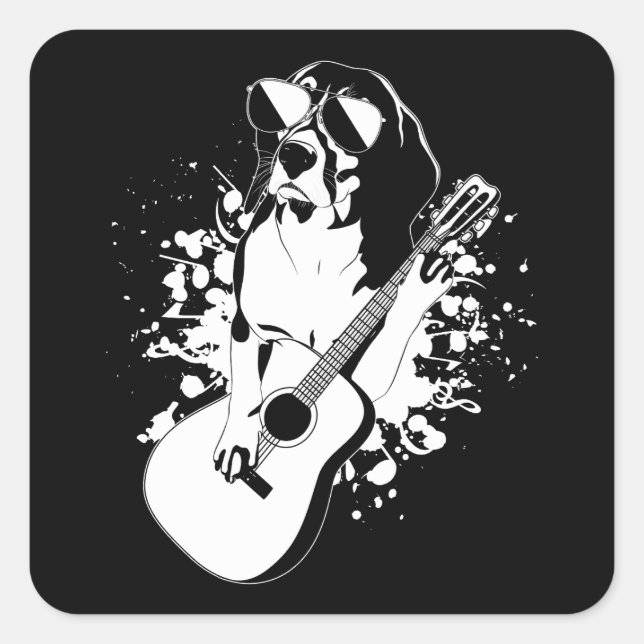 Beagle Dog Wearing Sunglasses Playing Guitar Square Sticker (Front)