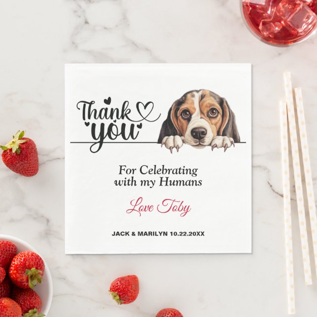 Beagle Dog Wedding Cocktail Napkins (Insitu)