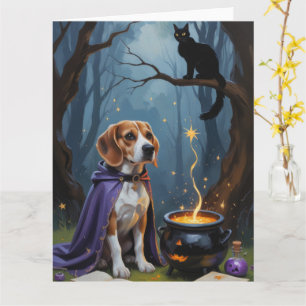 Beagle Dog Whimsical Halloween Painting Card