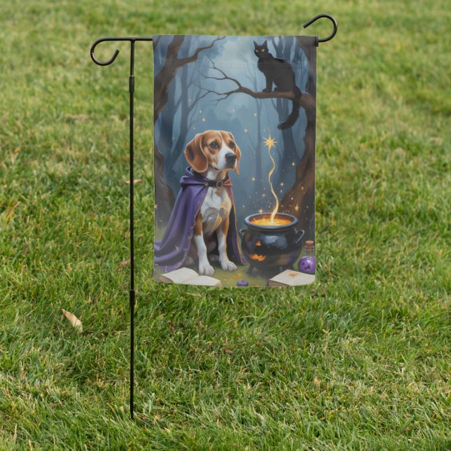 Beagle Dog Whimsical Halloween Painting Garden Flag (In SItu)