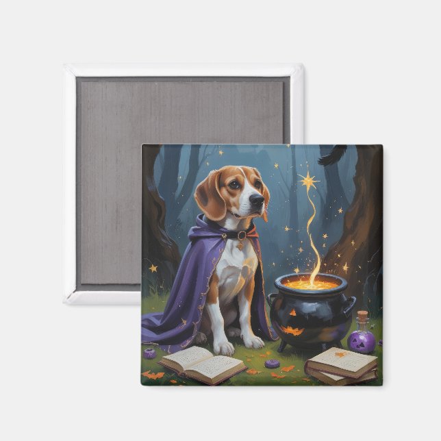 Beagle Dog Whimsical Halloween Painting Magnet (Front/Back)