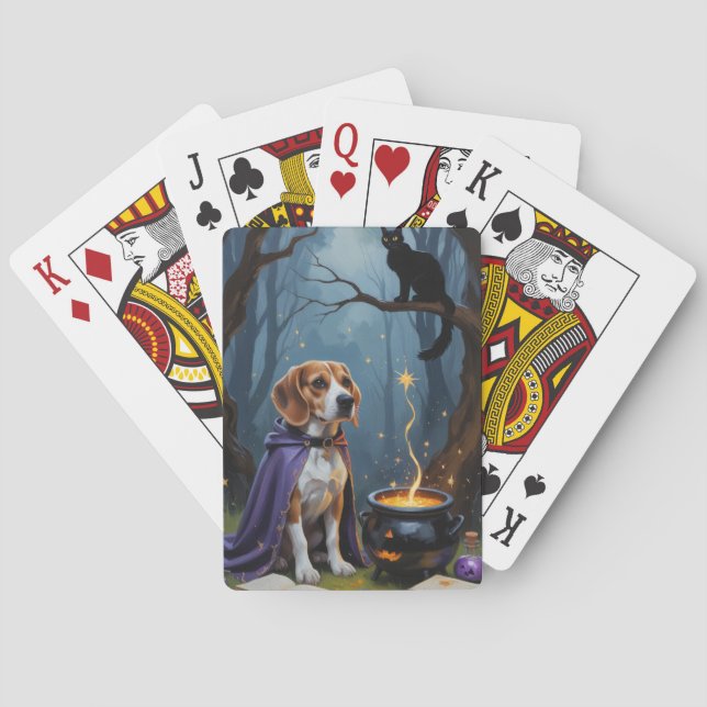 Beagle Dog Whimsical Halloween Painting Poker Cards (Back)