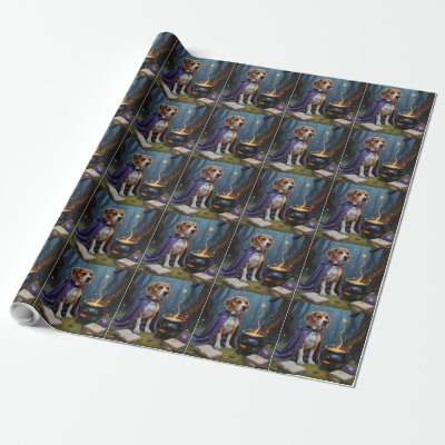 Beagle Dog Whimsical Halloween Painting Wrapping Paper