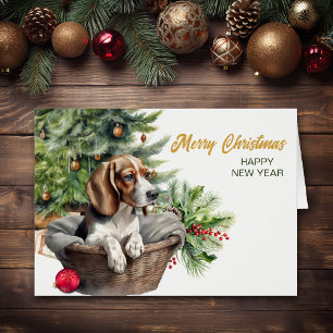 Beagle Dog Wicker Basket Christmas Tree Cards