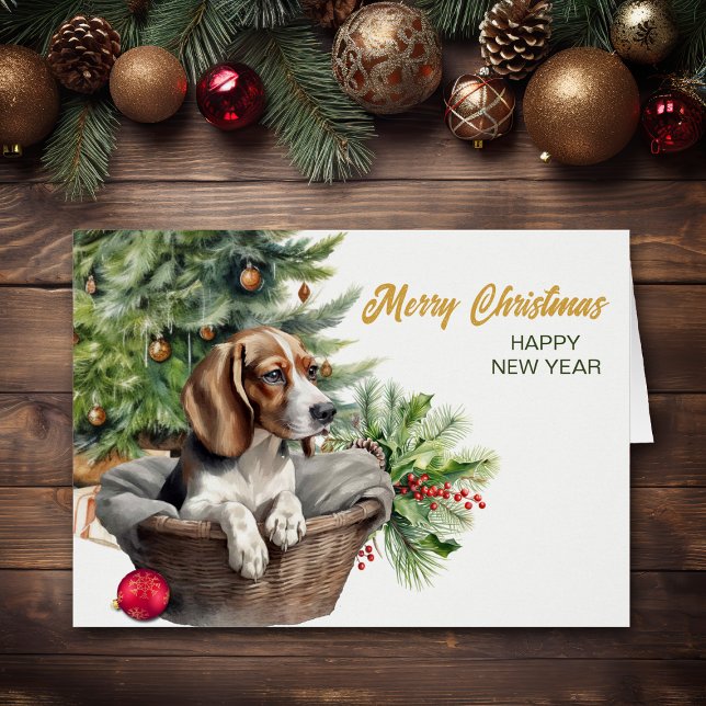 Beagle Dog Wicker Basket Christmas Tree Cards (Creator Uploaded)