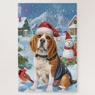 Beagle Dog Winter Wonderland Christmas Joy Jigsaw Puzzle
