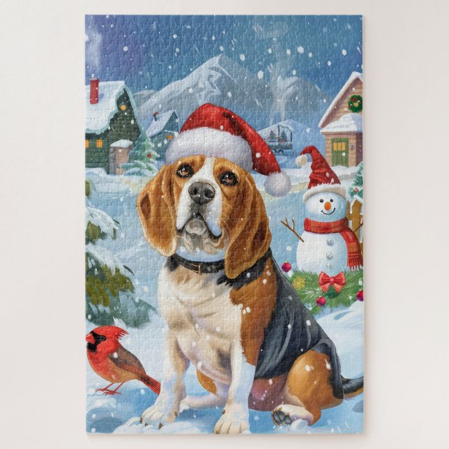 Beagle Dog Winter Wonderland Christmas Joy Jigsaw Puzzle (Vertical)