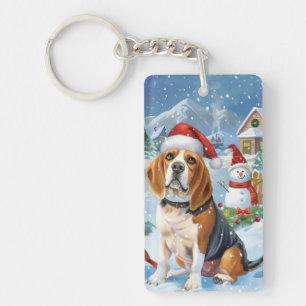 Beagle Dog Winter Wonderland Christmas Joy Keychain