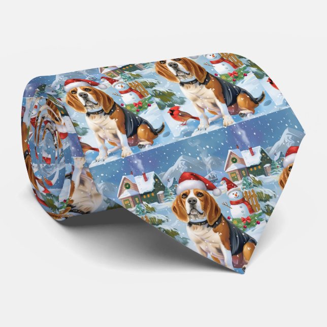 Beagle Dog Winter Wonderland Christmas Joy Neck Tie (Rolled)