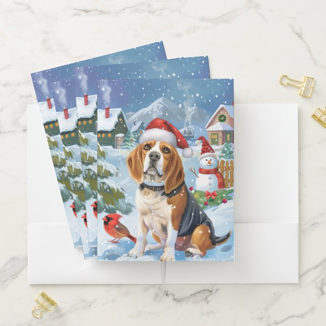 Beagle Dog Winter Wonderland Christmas Joy Pocket Folder (In Situ)
