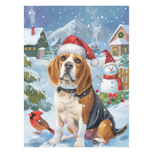 Beagle Dog Winter Wonderland Christmas Joy Tablecloth (Front)