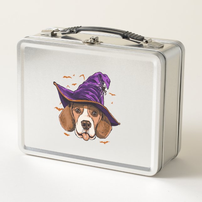 Beagle Dog Witch Funny Halloween Dog Lover Metal Lunch Box (Front)