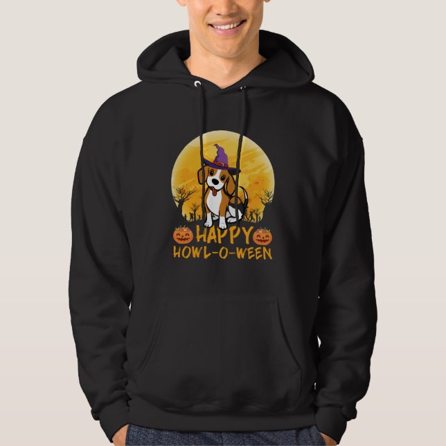 Beagle Dog Witch Scary Moon Halloween Happy Howl o Hoodie (Front)