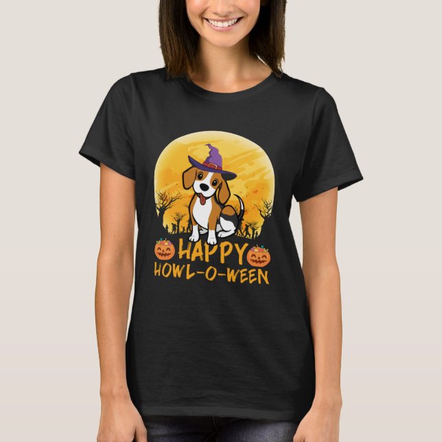 Beagle Dog Witch Scary Moon Halloween Happy Howl o T-Shirt (Front)