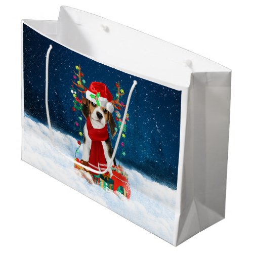 Beagle dog with Christmas gifts Large Gift Bag