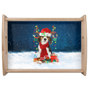 Beagle dog with Christmas gifts Serving Tray