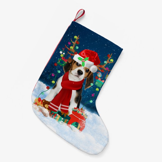 Beagle dog with Christmas gifts Small Christmas Stocking (Front (Hanging))